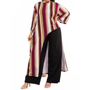 NEW KAREN T DESIGN asymmetrical top two piece set in multi brown